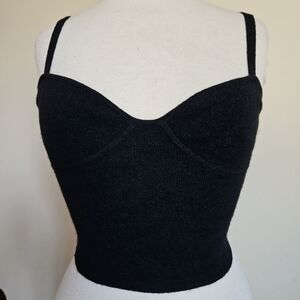 Wilfred Aritzia Black Wool Blend Strappy Crop Top Bralette Size Small